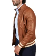 Men's Tan Natural Bomber Leather Jacket Side - Trendy Leather Jackets