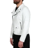 Men's Belted White Biker Leather Jacket Side - Trendy Leather Jackets
