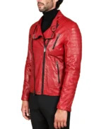 Men's Vintage Red Biker Leather Jacket Side - Trendy leather jackets