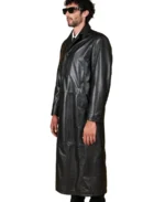 Men's Black Long Leather Coat Side - Trendy Leather Jackets