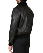 Wrinkled Shearling Collar Bomber Leather Jacket - Image 2
