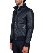 Men's Nappa Navy Bomber Leather Jacket Side - Trendy Leather Jackets