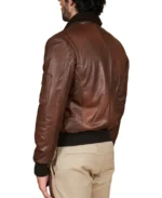 Wrinkled Shearling Collar Bomber Leather Jacket - Image 6