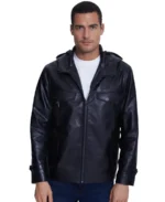 Adrian Black Hooded Leather Jacket - Trendy Leather Jackets