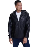 Adrian Black Hooded Leather Jacket Side - Trendy Leather Jackets