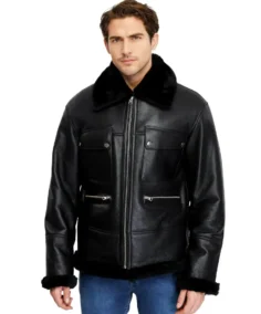 Albert Black Shearling Leather Jacket - Trendy Leather Jackets