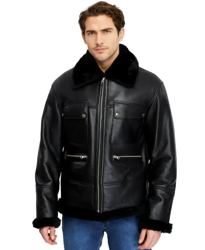 Albert Black Shearling Leather Jacket - Trendy Leather Jackets