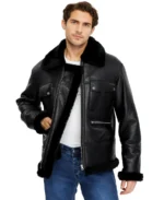 Albert Black Shearling Leather Jacket Front - Trendy Leather Jackets