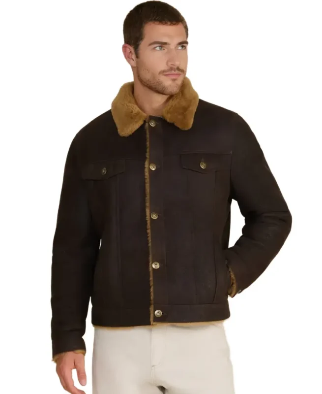 Alfie Dark Brown Shearling Jacket - Trendy Leather Jackets
