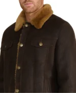 Alfie Dark Brown Shearling Jacket Closeup - Trendy Leather Jackets