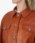 Bobbie Brown Leather Shirt Jacket Closeup - Trendy Leather Jackets