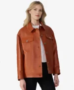 Bobbie Brown Leather Shirt Jacket Front - Trendy Leather Jackets