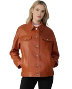 Bobbie Brown Leather Shirt Jacket front view - Trendy Leather Jackets