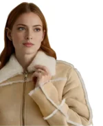 Clara Suede Shearling Jacket Closeup - Trendy Leather Jackets