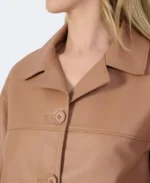 Colette Light Brown Leather Jacket Closeup - Trendy Leather Jackets