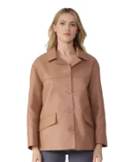 Colette Light Brown Leather Jacket Front - Trendy Leather Jackets