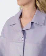 Colette Light Purple Leather Jacket Closeup - Trendy Leather Jackets