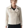 Cordelia Beige Biker Leather Jacket - Trendy Leather Jackets