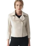 Cordelia Beige Biker Leather Jacket - Trendy Leather Jackets