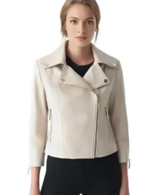 Cordelia Beige Biker Leather Jacket - Trendy Leather Jackets