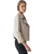 Cordelia Beige Biker Leather Jacket Side - Trendy Leather Jackets