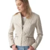 Edith Women Beige Leather Jacket - Trendy Leather Jackets