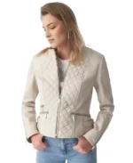 Edith Women Beige Leather Jacket - Trendy Leather Jackets