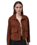 Ella Brown Suede Jacket Front - Trendy Leather Jackets