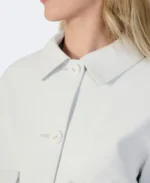 Ella White Leather Jacket Closeup Trendy Leather Jackets