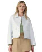 Ella White Leather Jacket Front Trendy Leather Jackets