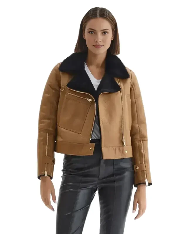 Eloise Brown Shearling Leather Jacket - Trendy Leather Jackets