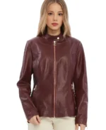 Elspeth Women Burgundy Leather Jacket - Trendy Leather Jackets