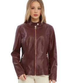 Elspeth Women Burgundy Leather Jacket - Trendy Leather Jackets