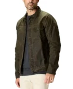 Men's Olive Flannel Trucker Jacket Side - Trendy Leather Jackets