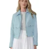 Flora Sky Blue Leather Jacket - Trendy Leather Jackets