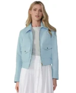 Flora Sky Blue Leather Jacket - Trendy Leather Jackets