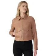 Flora Women Light Brown Leather Jacket Front - Trendy Leather Jackets