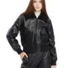 Florence Black Leather Bomber Jacket - Trendy Leather Jackets