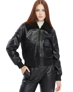Florence Black Leather Bomber Jacket - Trendy Leather Jackets