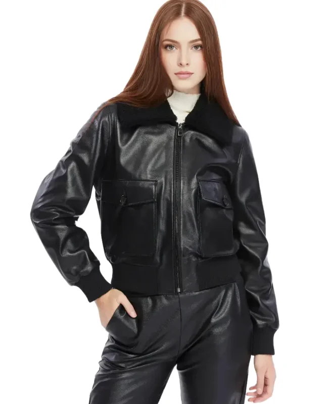 Florence Black Leather Bomber Jacket - Trendy Leather Jackets