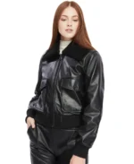 Florence Black Leather Bomber Jacket Side - Trendy Leather Jackets