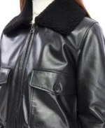 Florence Leather Bomber Jacket Closeup - Trendy Leather Jackets