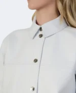 Frankie Leather Shirt Jacket Closeup - Trendy Leather Jackets