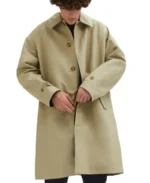 G12 Double Cloth Beige Leather Coat Front - Trendy Leather Jackets