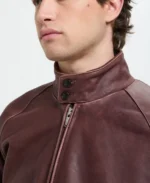G9 Andorra Maroon Leather Jacket Closeup - Trendy Leather Jackets