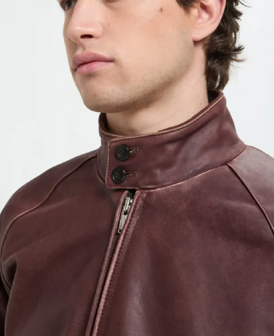 G9 Andorra Maroon Leather Jacket 7 G9 Andorra Maroon Leather Jacket Closeup - Trendy Leather Jackets