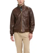 G9 Chocolate Brown Bomber Jacket Front - Trendy Leather Jackets