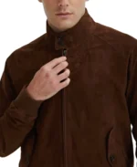 G9 Chocolate Brown Suede Jacket Closeup - Trendy Leather Jackets
