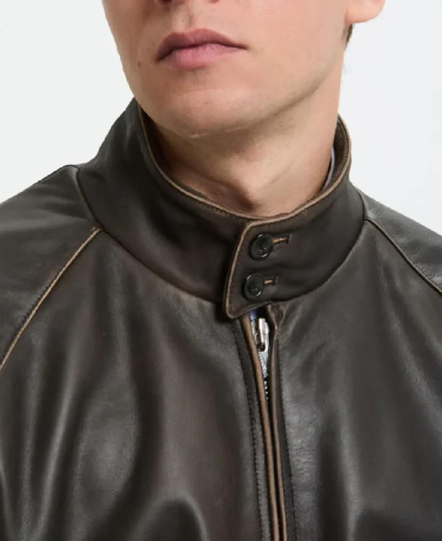 G9 Faded Black Bomber Leather Jacket 7 G9 Faded Black Bomber Leather Jacket Closeup - Trendy Leather Jackets