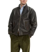 G9 Faded Black Bomber Leather Jacket Front - Trendy Leather Jackets